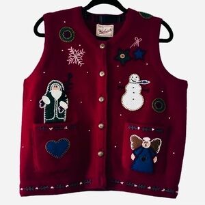 Vintage Woolrich Embroidered Embellished Wool Christmas Vest size Small